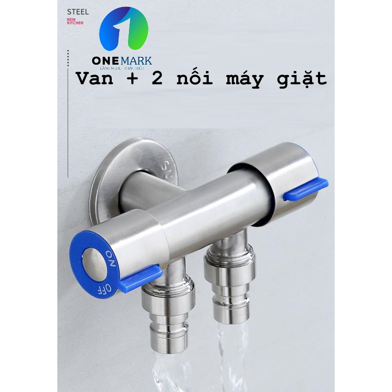 VÒI NƯỚC NỐI 2 MÁY GIẶT CHẤT LIỆU INOX 304. Model: Germany01 van chia nước 2 đường vặn mở riêng biệt đường kính 21mm.