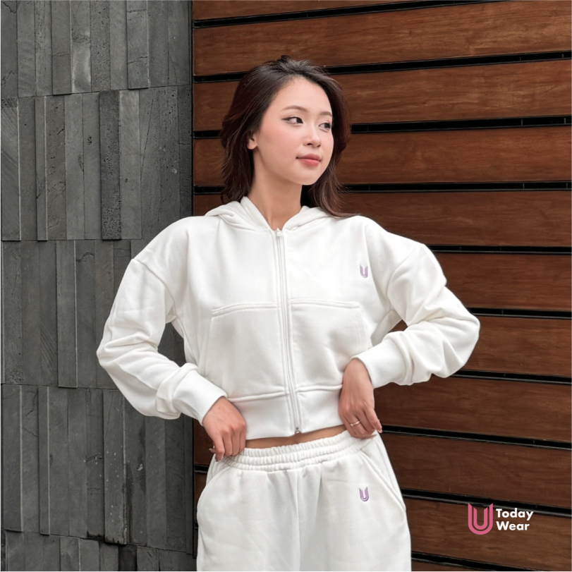 Áo khoác hoodie khóa zip Chilly tay dài form rộng thể thao nữ cá tính Today U Wear