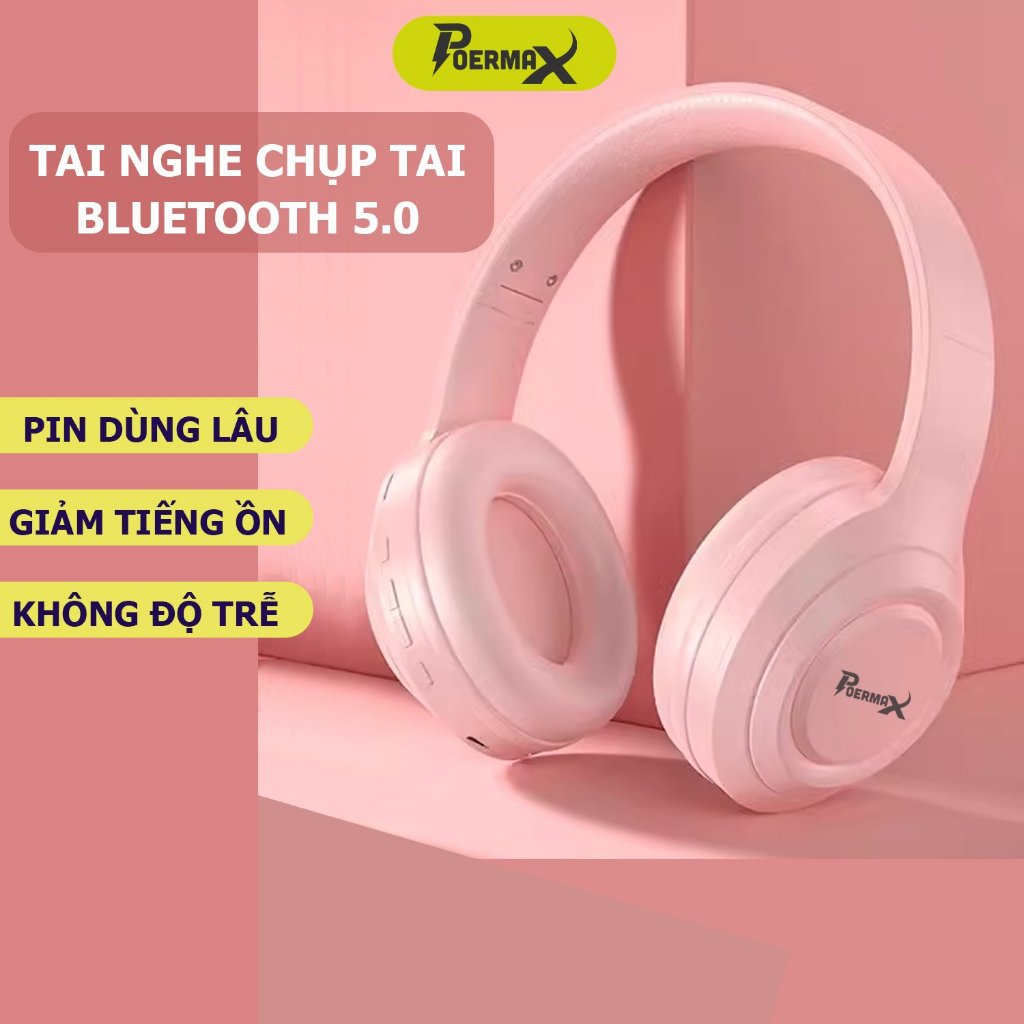 Tai nghe chụp tai không dây Poermax DR58 tích hợp sẵn micro hỗ trợ đàm thoại