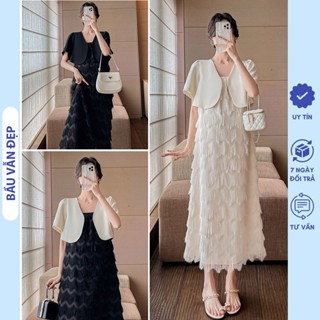SET ĐẦM VÁY BẦU TIỂU THƯ DỰ TIỆC CƯỚI V713 GỒM ÁO VÀ VÁY CHẤT VOAN LÔNG 2 LỚP ĐẸP SANG CHẢNH- VÁY BABYDOLL XINH FREESIZE
