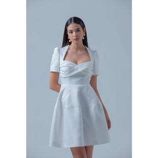 Đầm trắng xoắn nơ ngực nữ at moda de lita