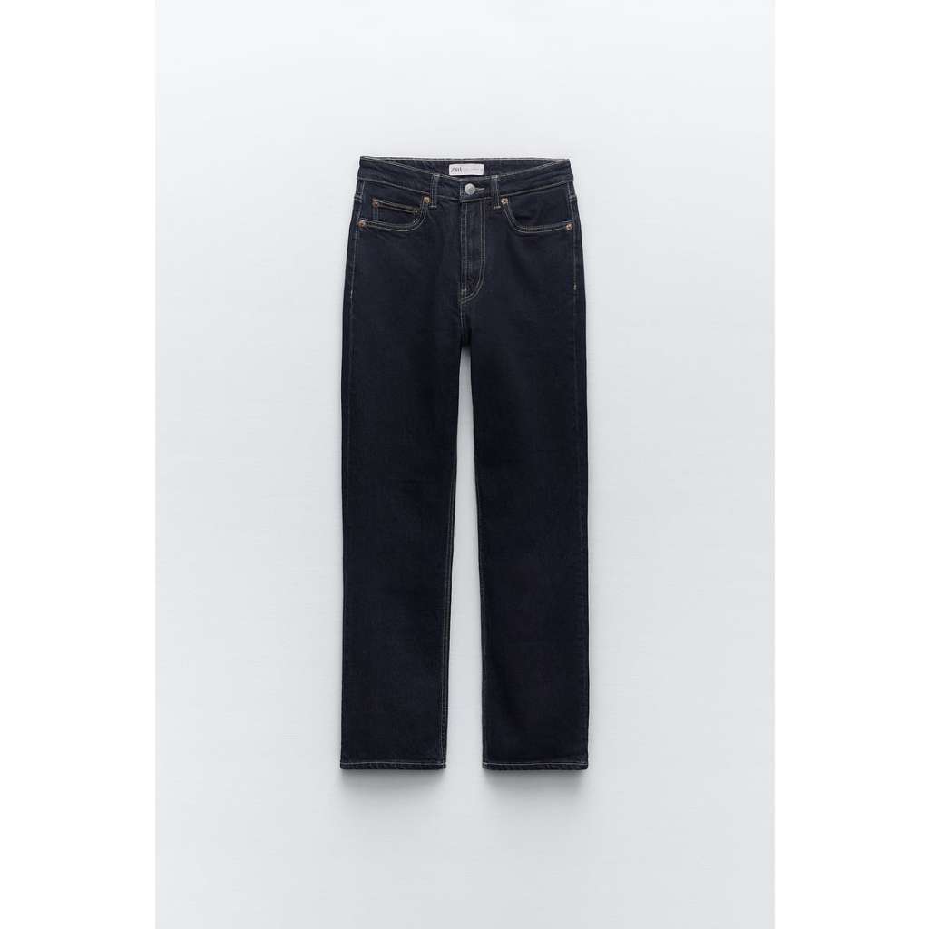 Quần bò denim jeans ống đứng cạp cao xanh đen ZARA