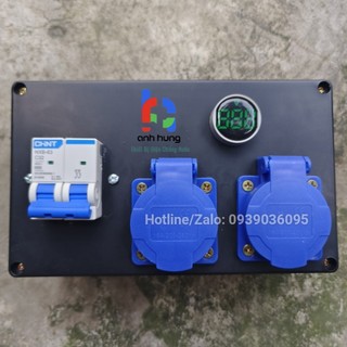 Ổ cắm schuko 16a 250v có chân tiếp địa - bộ chia nguồn 2 ổ cắm tiếp địa trang bị aptomat 32a - đèn báo vôn - hdsx-0202