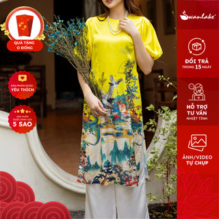 SWANLAKE | Áo Dài Tết Lụa Bóng Họa Tiết Kiểu Tay Bí Lụa Cách Tân Đẹp - Mã hàng: L09446LW01