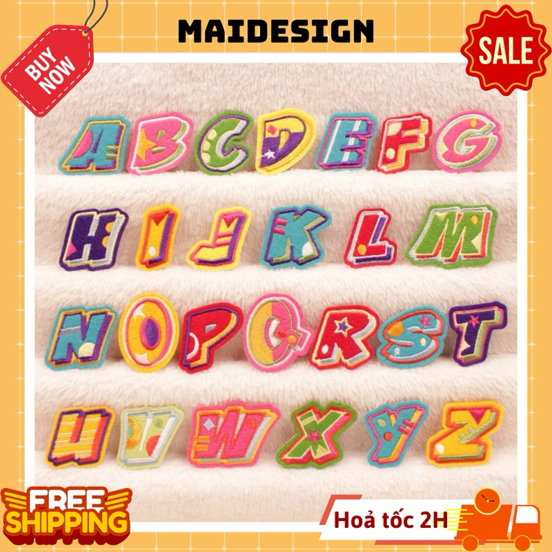 Miếng vá dán quần áo rách, hình dán áo bị rách Hình Chữ cái A,B,C,..... Maidesign