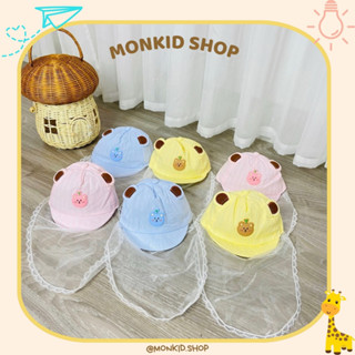 Mũ cho bé sơ sinh có khăn voan che mặt, mũ chống bụi đi tiêm an toàn cho bé sơ sinh
