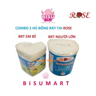 Combo 2 hộp Tăm bông, bông ráy tai thân lõi nhựa trẻ em và người lớn ROSE 200 que