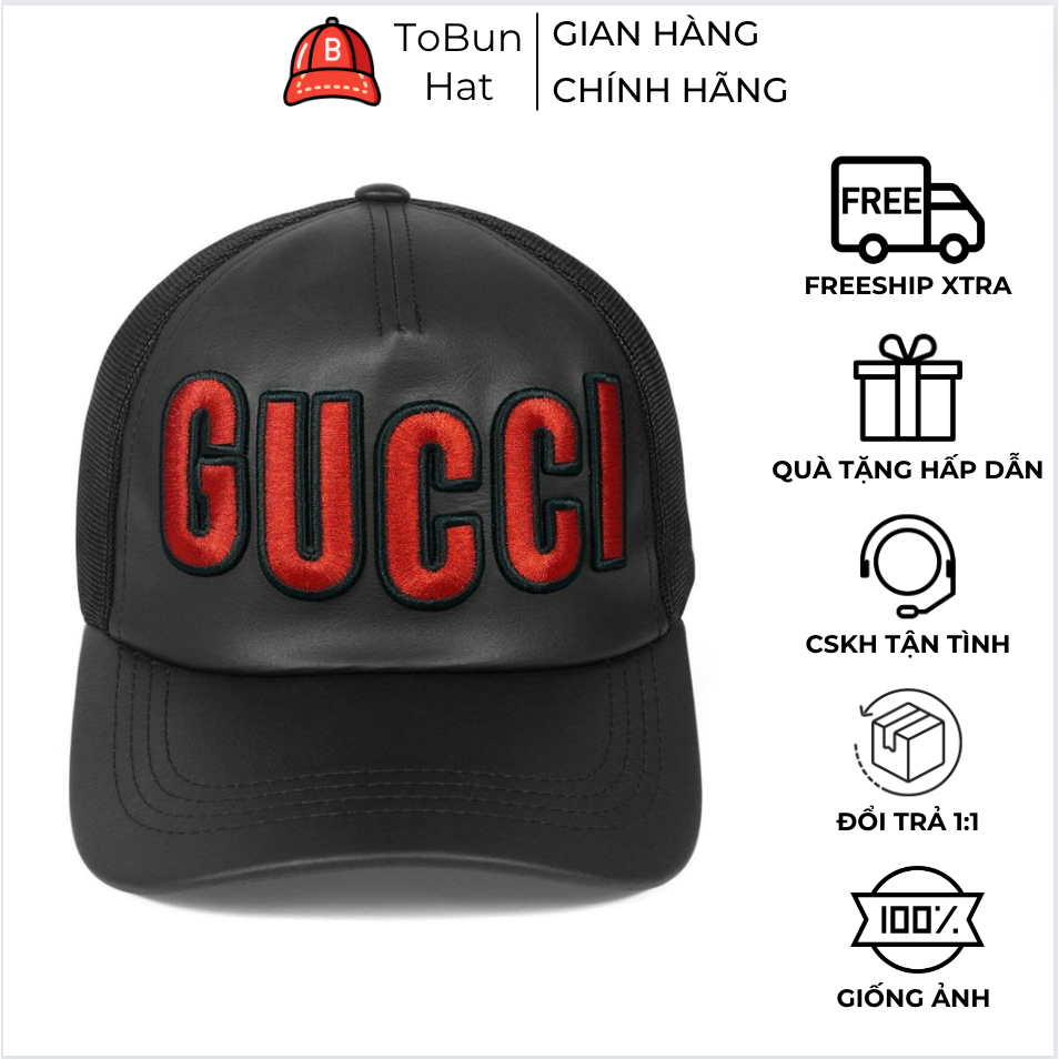 Mũ Lưỡi Trai, Nón Kết Gucci Da Chữ Đỏ Phong Cách Thời Trang