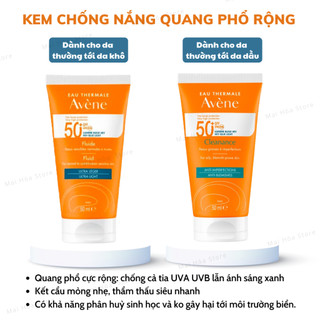 Kem Chống Nắng Avene Mattifying Cleanance SPF50+ 50ml, Avene Dry Toucher Fluide, Kem chống nắng cho da nhạy cảm , da dầu