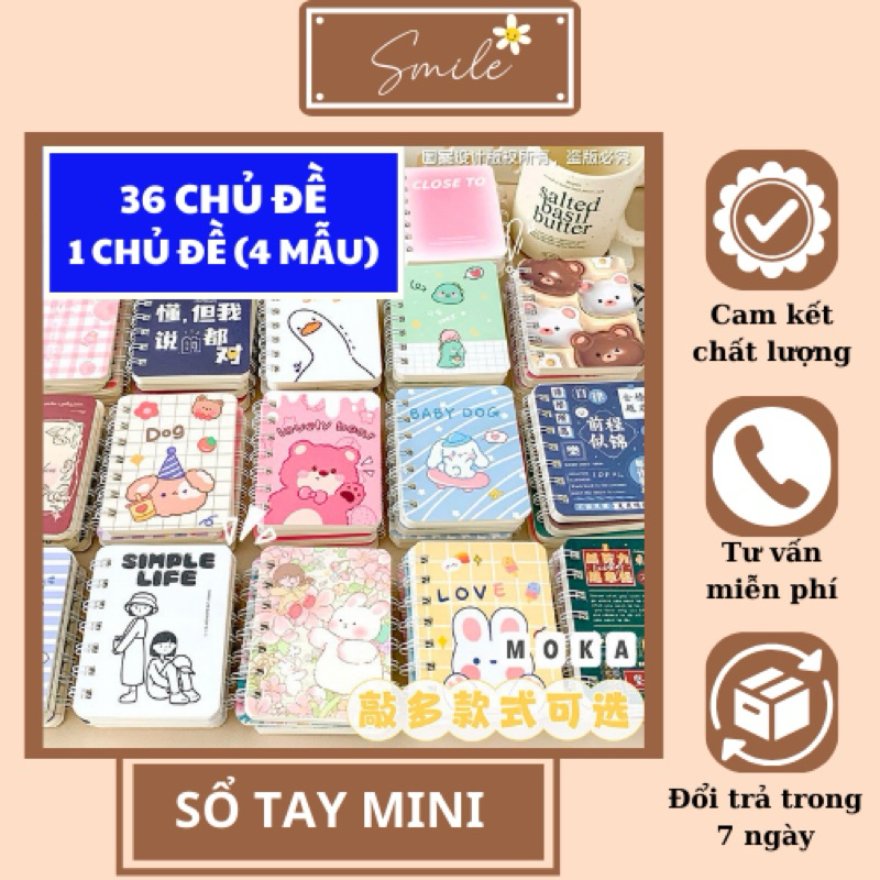 (CHỌN MẪU) Sổ Tay Mini Lò Xo A7 Có Sọc Kẻ Ngang 36 Chủ Đề Nhỏ Gọn Tiện Lợi Siêu Xinh