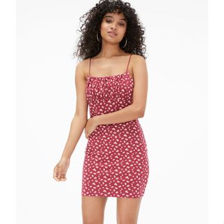 Đầm body 2 dây xuất dư AERO.POSTALE họa tiết hoa nhí, màu đỏ.
