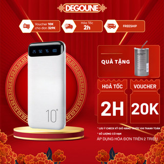 Pin sạc dự phòng 10000mah degoune tech official 2 output usb & 2 input micro type-c - hỗ trợ sạc nhanh