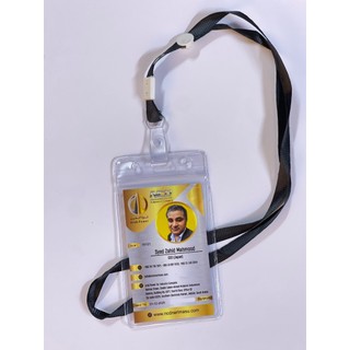 Thẻ staff in theo yêu cầu 5.5x9cm + cán màng mờ + bao đựng thẻ trong suốt + dây đeo thẻ đen