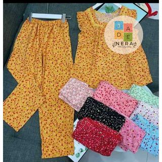 Bộ mặc nhà - Áo tay bèo quần 9 tấc, lụa hàn siêu mịn, hoa xinh - 3 size