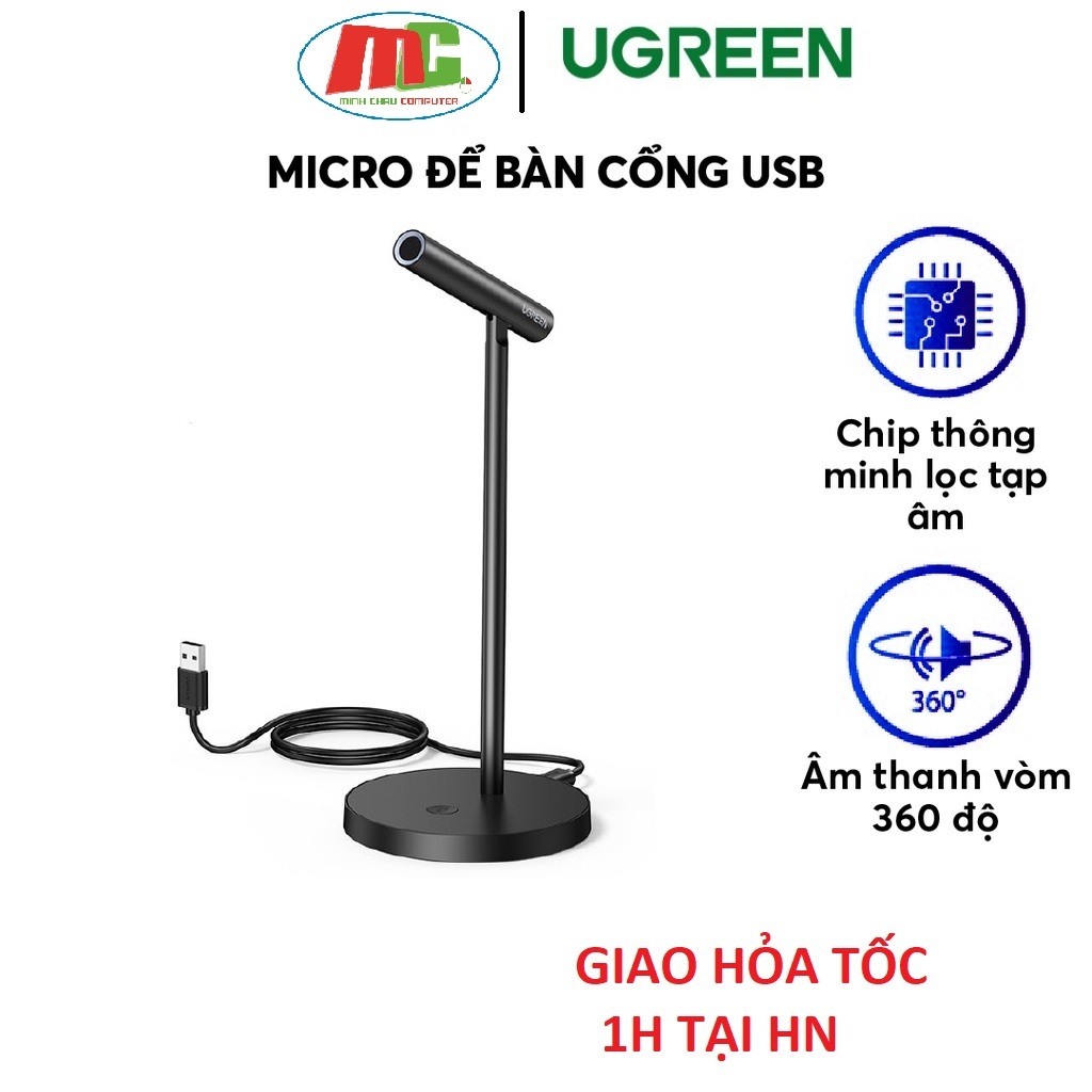 Micro Để Bàn UGREEN 10934 (Độ nhạy cao,chip âm thanh DSP giãm tạp âm,Cổng USB cho PC,Laptop) - Hàng Chính Hãng