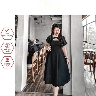 Đầm Tiểu Thư Cổ Sen Bigsize Tay Phồng Dáng Xòe 2 Lớp