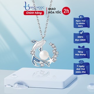 Dây chuyền bạc nữ s925 đính ngọc trai mặt cá voi khảm đá xinh xắn độc đáo - DB2832 - Bảo Ngọc Jewelry