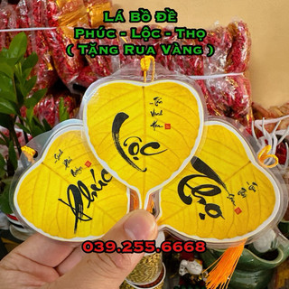 Lá bồ đề thư pháp phúc lộc thọ - tặng tua rua vàng