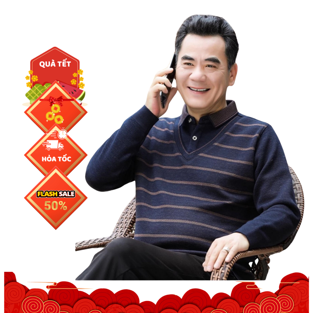 Áo Len Trung Niên nam Lót Nỉ Nhung Cổ Sơ Mi Lịch Lãm, Áo len tặng ông tặng bố hãng Morendu Quảng Châu
