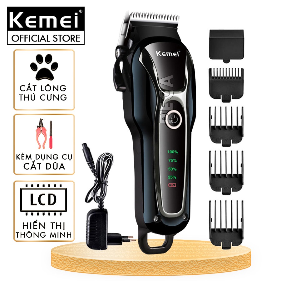 Tông đơ cắt tỉa lông thú cưng KEMEI KM-1991 công suất mạnh mẽ điều chỉnh 2 mức tốc độ kèm kềm và dũa móng chó, mèo