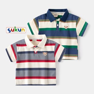 Áo Polo kẻ cộc tay bé trai hàng Quảng Châu Áo thun polo trẻ em Sukun Áo thun cổ bẻ cho bé