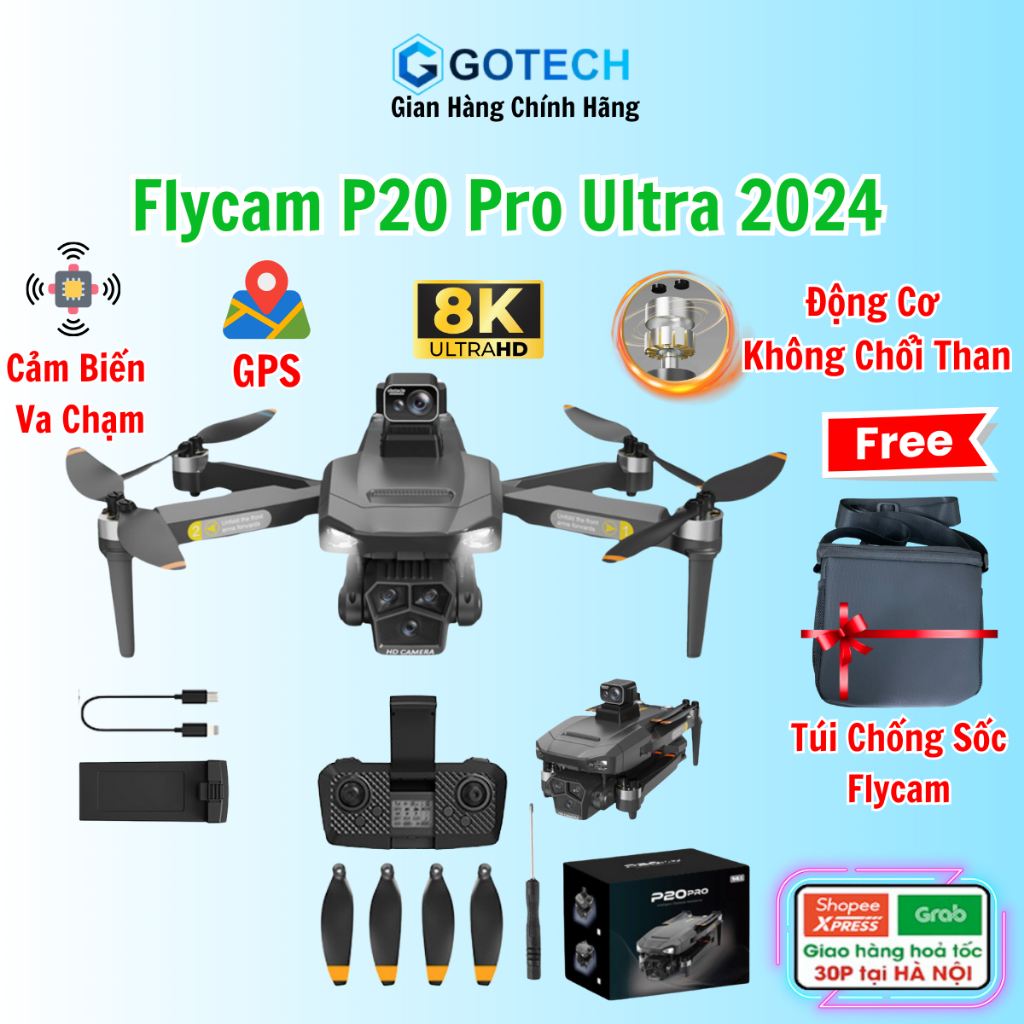 Máy Bay Flycam P20 Pro Ultra GPS Động Cơ Không Chổi Than, Flycam Mini Giá Rẻ, Dung Lượng Pin Lớn, Camera HD Góc Rộng | BigBuy360 - bigbuy360.vn