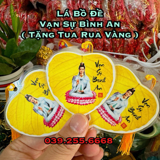 Lá bồ đề phật vạn sự bình an - tặng tua rua vàng