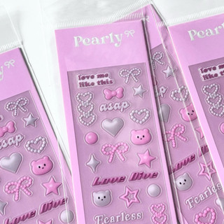 PEARLY STICKER💖STICKER NGỌC TRAI, NHÃN DÁN TRONG SUỐT NHÁM MỜ PearlySticker 3d, nơ, ngọc trai✨