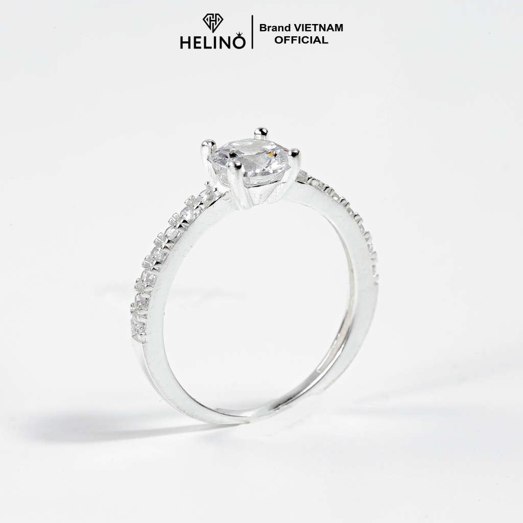 Nhẫn bạc đính đá nữ HELINO 4 chấu đá vuông cao cấp đơn giản cá tính trang sức bạc tinh tế giá rẻ N01