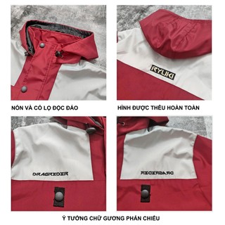 Áo Khoác Dù Đỏ Bạc Thêu Ryuki Nam Nữ Unisex Form Rộng Oversized