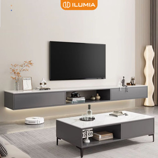  Kệ tivi treo tường màu đen mặt giả vân đá trắng sang trọng thương hiệu ILUMIA - GP303 