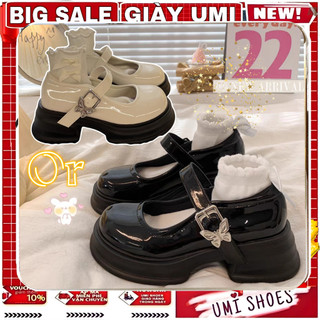 (HÀNG CÓ SẴN Giày Lolita ulzzang vintage oxford mũi tròn khâu viền quai cài da mềm đế bằng 2cm màu đen/nâu đẹp mới xin
