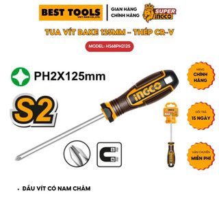 Bộ tua vít bake có nam châm ingco hs68ph2125, chất liệu thép cr-v, dài 125mm.
