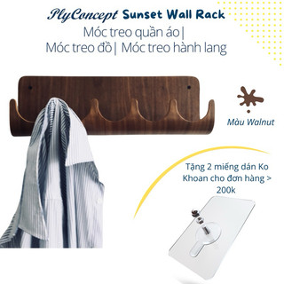 Móc treo quần áo, nón bảo hiểm, Móc treo hành lang Gỗ uốn cong Plyconcept Sunset Wall Rack - Gỗ Walnut
