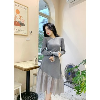 (Lilac) Đầm dáng ôm chân đuôi cá chất liệu len mongtoghi phối tơ xước