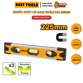 Thước thủy có nam châm dài 225mm ingco hmsl01030 cho thợ xây, mộc và gia đình