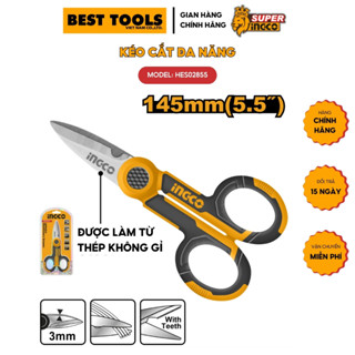 Kéo cắt đa năng INGCO HES02855, chất liệu thép không rỉ, cắt và tuốt dây điện tiện lợi