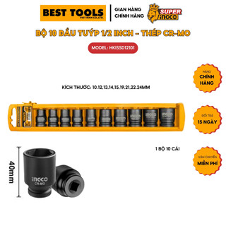 Bộ 10 đầu tuýp 1/2 inch ingco hkissd12101, chất liệu thép cr-mo, nhiều kích thước