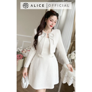 Set Dạ Lông Thỏ ALICE Gồm Váy 2 Dây Kèm Áo Khoác Ngoài Đính Dây Nhũ Phong Cách Tiểu Thư Sang Chảnh S538