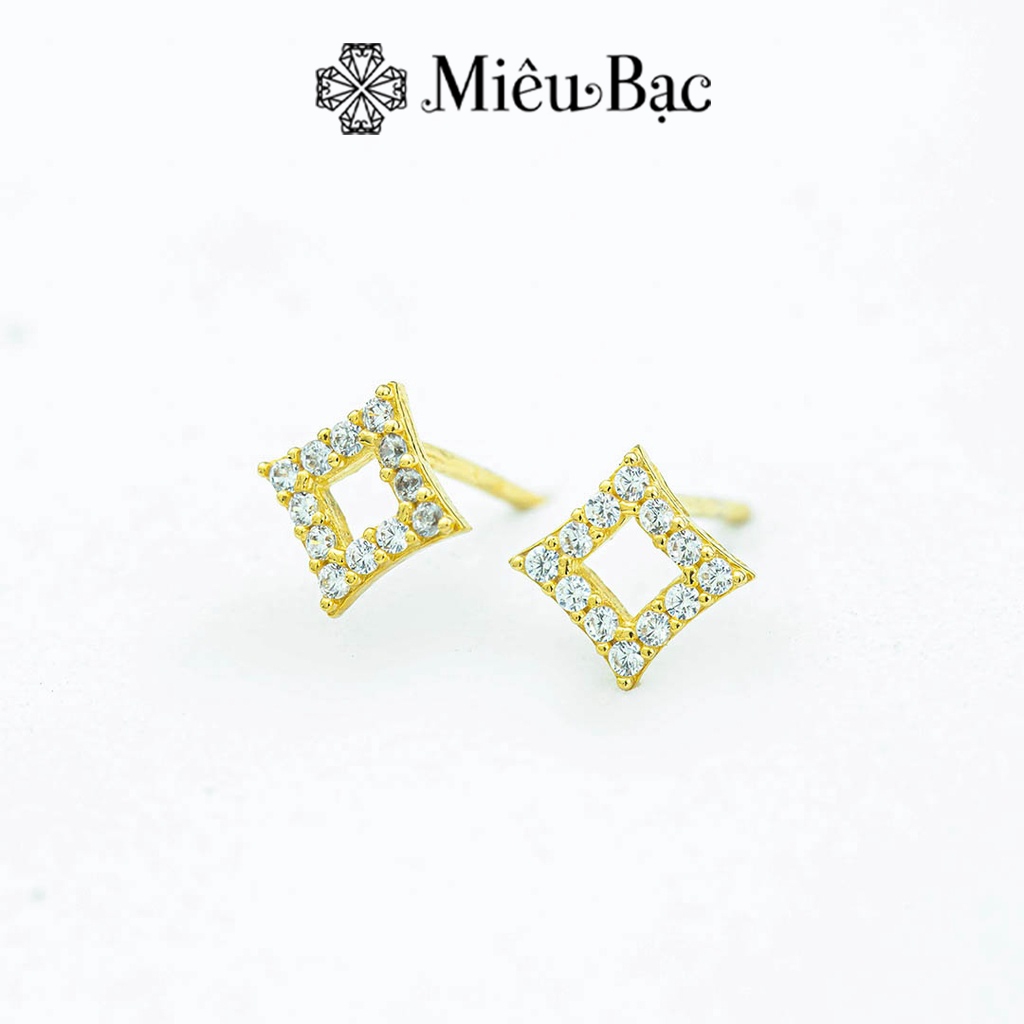 Bông tai nữ hình thoi đính đá vàng 10K Miêu Bạc khuyên tai sang chảnh thời trang phụ kiện trang sức nữ B800030