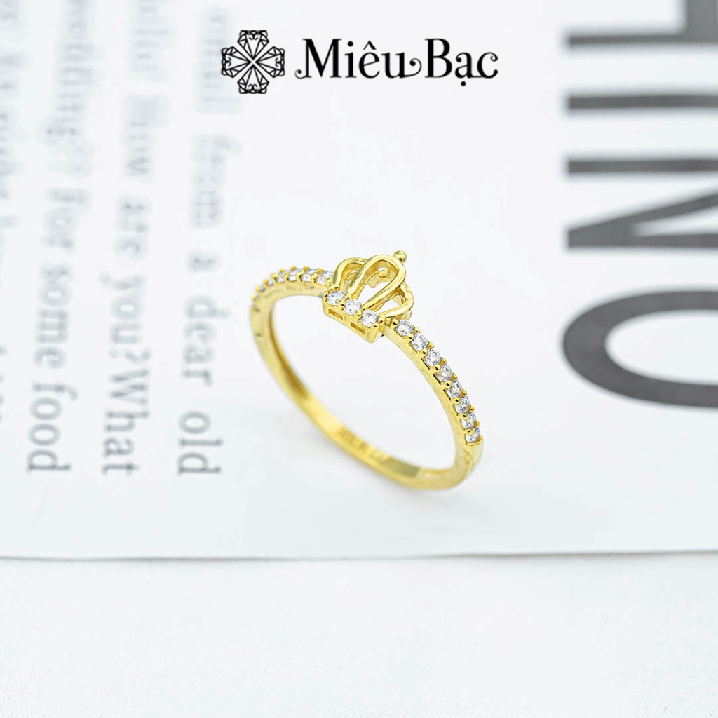 Nhẫn vàng hình vương miệng nhỏ vàng 10K Miêu Bạc fullsize nhỏ xinh đính đá thời trang phụ kiện trang sức nữ N800173