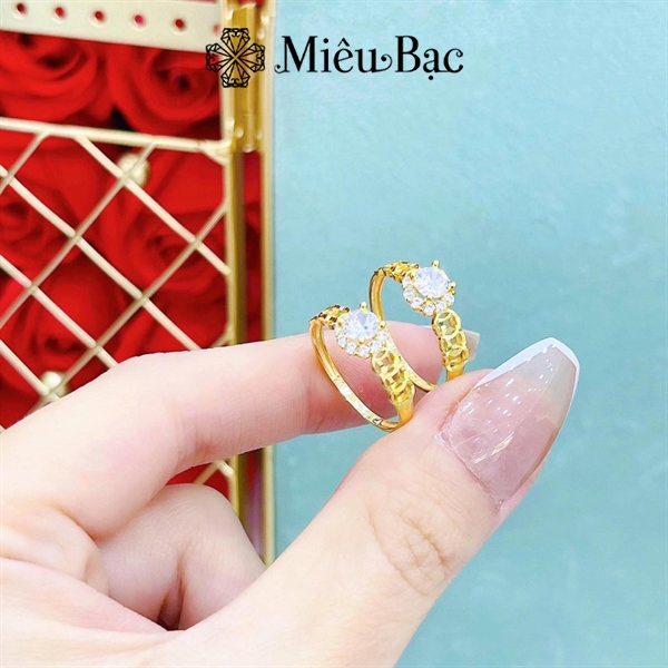 Nhẫn kim tiền hoa đá vàng 10K Miêu Bạc đính đá sang chảnh thời trang phụ kiện trang sức nữ N800172