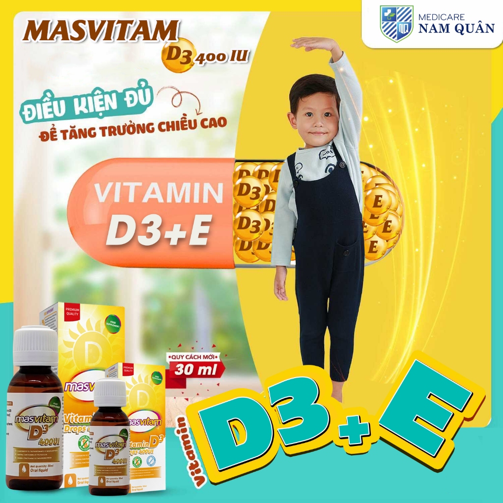 Vitamin D3 nhỏ giọt Masvitam D3 400IU bổ sung vitamin D3 cho trẻ sơ sinh và trẻ nhỏ- chai 30ml nhập khẩu Tây Ban Nha