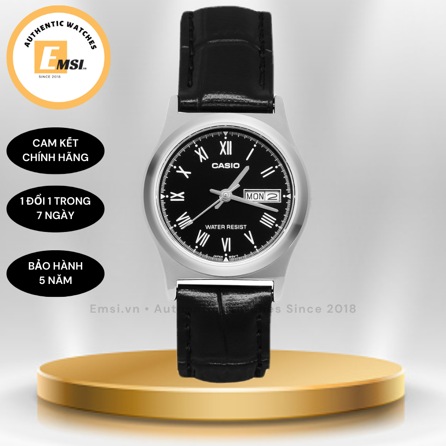LTP-V006L-1BUDF | Đồng Hồ Casio | Nữ | Dây Da | Mặt Số La Mã | Chống Nước