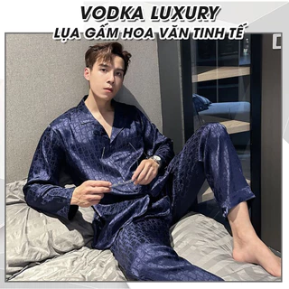 Đồ ngủ nam pijama nam Vodka Luxury chất lụa gấm mặc nhà thoải mái và mềm mại dệt hoa văn cao cấp D12