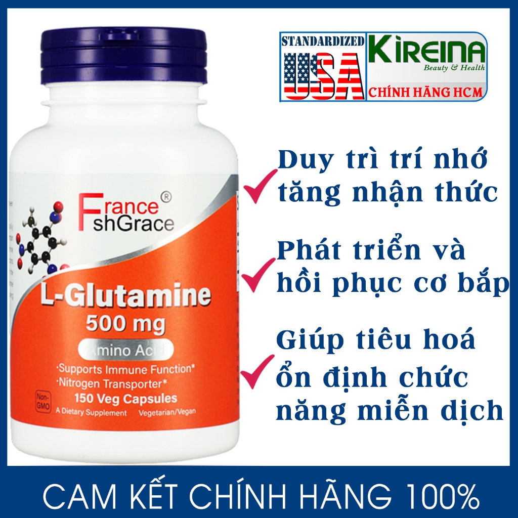 Viên uống L-Glutamine hỗ trợ sức khỏe trí não Hồi phục và phát triển cơ bắp 500 mg 150 viên