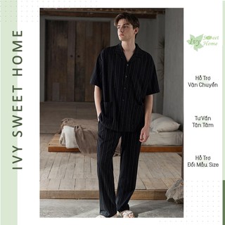 Bộ đồ ngủ pijama nam lụa satin mặc nhà mặc ngủ phom đứng ivy605