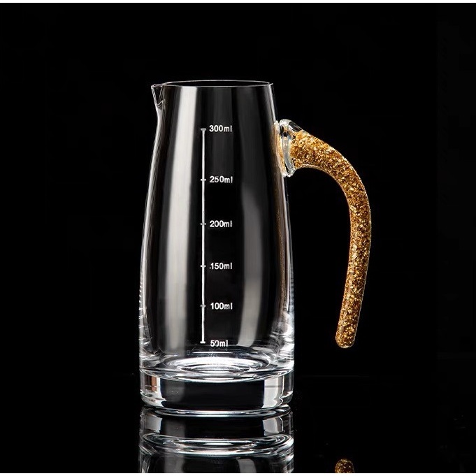 Bình rót rượu chia vạch, ấm rót rượu, bình chia rượu pha lê chia vạch có tay cầm, thuỷ tinh cao cấp, dung tích 300ml