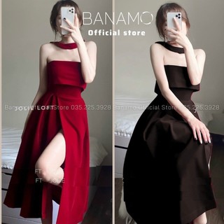 Đầm nữ chất umi dáng dài cúp ngực xẻ tà có lót kèm dây ở cổ siêu xinh phù hợp cho chị em đi tiệc