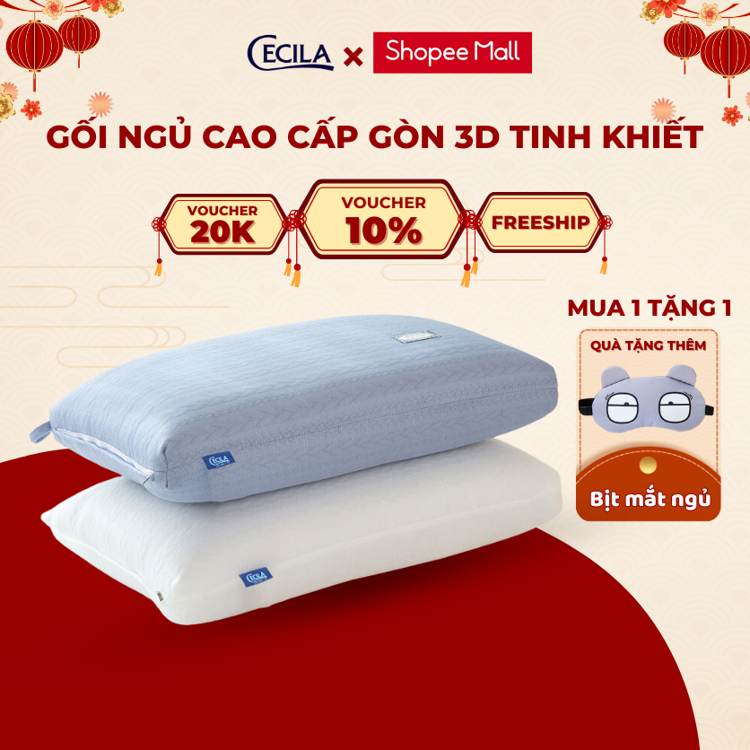 Gối ngủ cao cấp CECILA gòn tinh kiết 50 x 70cm (1 cái), đạt chuẩn khách sạn, cấu trúc 3D thoáng khí, vải mềm mại êm ái.